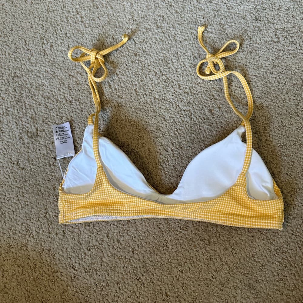 NWOT L*Space Daisy gingham tie shoulder bikini top yellow - Thumbnail 2