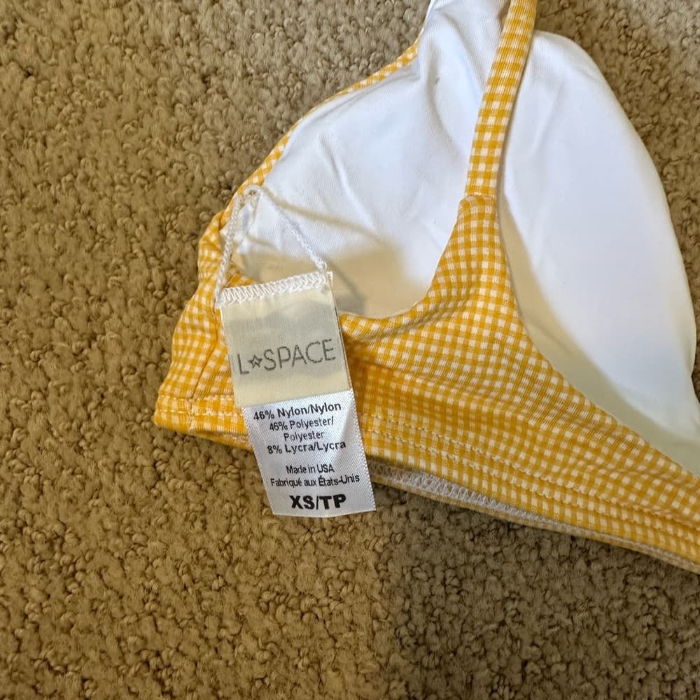 NWOT L*Space Daisy gingham tie shoulder bikini top yellow - Thumbnail 3