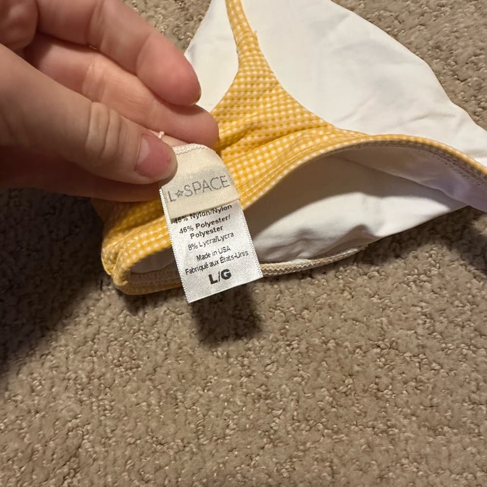 NWOT L*Space Daisy gingham tie shoulder bikini top yellow - Thumbnail 3