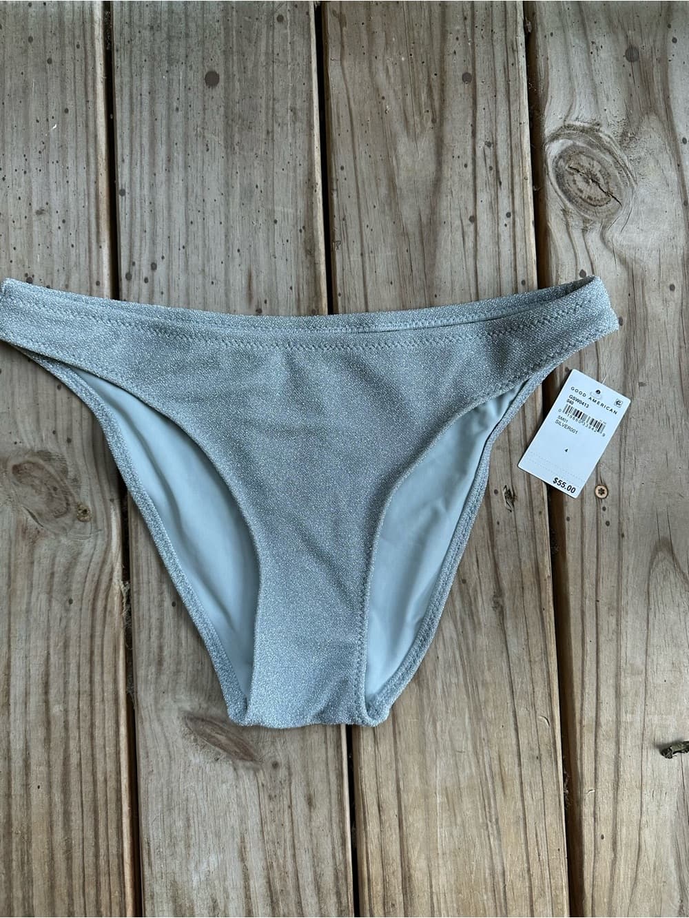 NWT Good American always fits bikini bottoms silver - Thumbnail 2