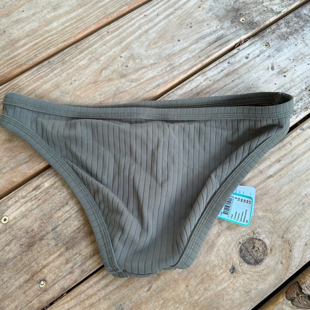 NWT Seafolly Inka ribbed bikini bottoms dark olive - Thumbnail 4