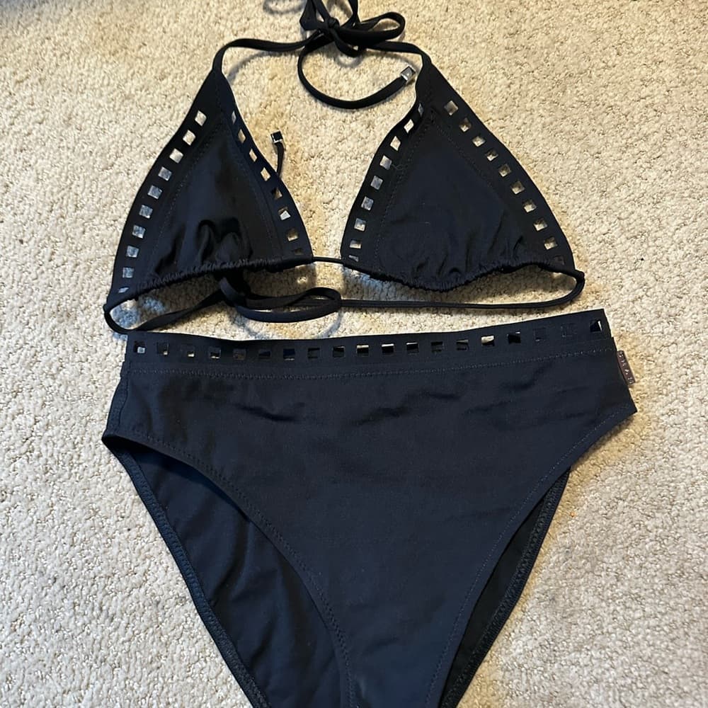 Shan Maeva triangle ladder cutout bikini set black