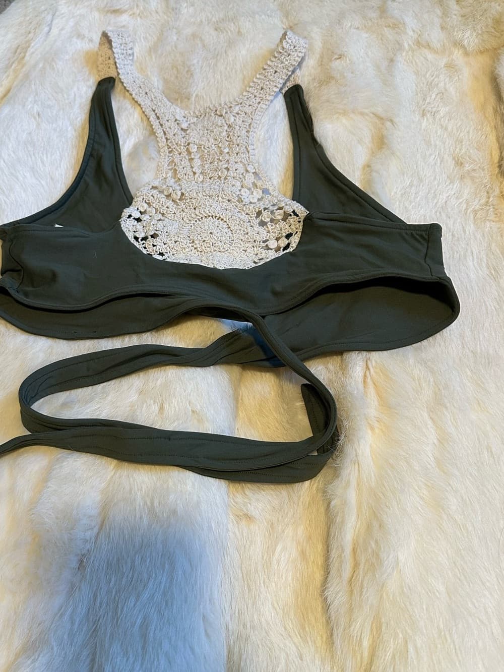 NWOT L*Space Joey wrap around crochet back bikini top green cream - Thumbnail 4