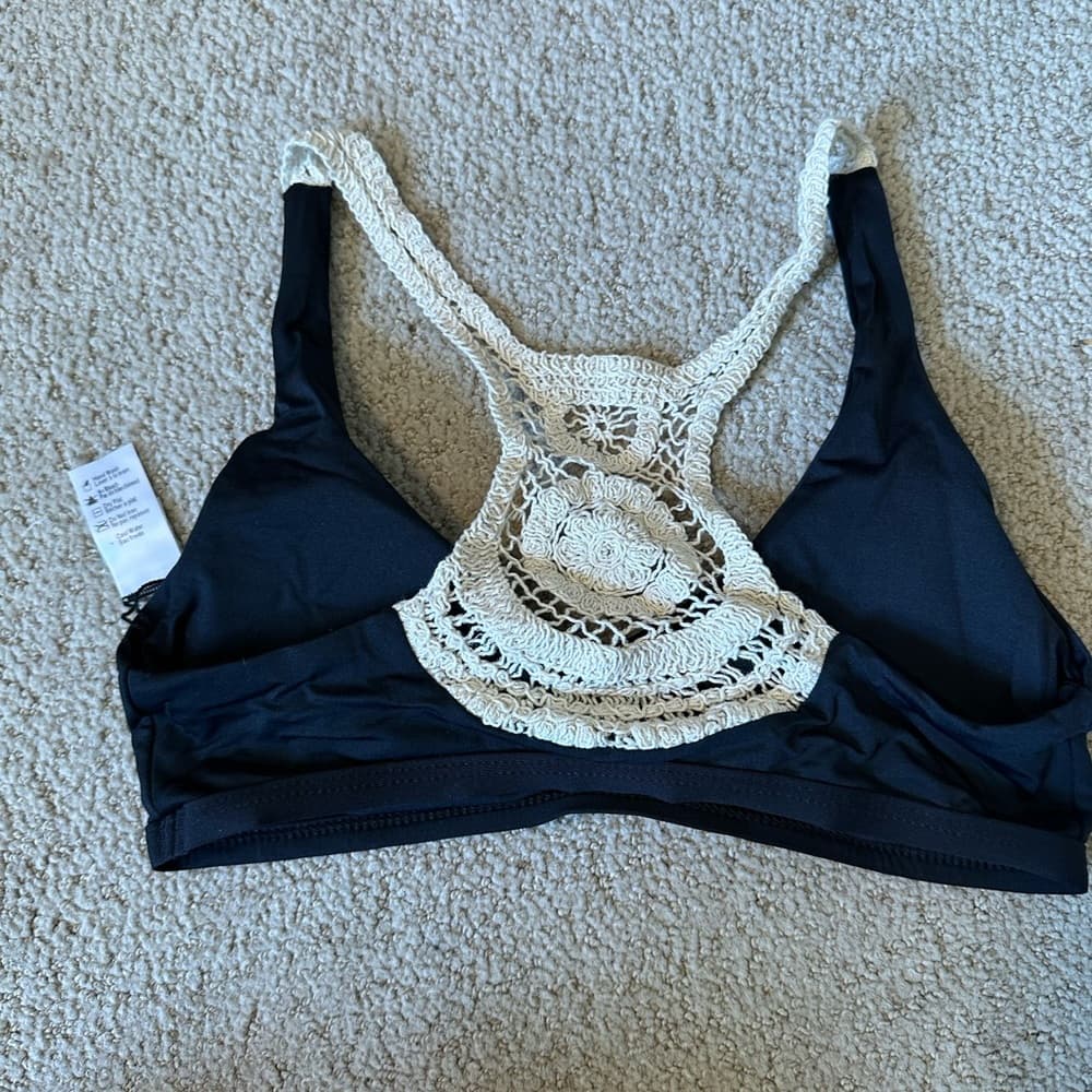 NWOT L*Space Wild Child crochet back bikini top black cream - Thumbnail 3