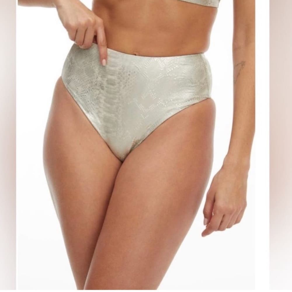 NWT Good American Metallic snake high waist bikini bottoms silver - Thumbnail 4
