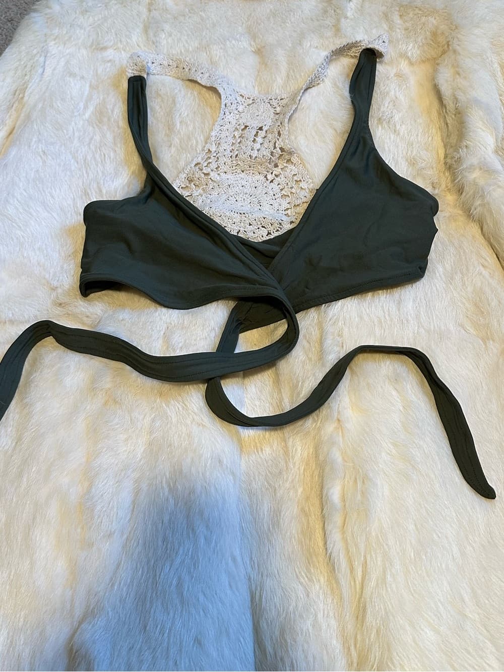 NWOT L*Space Joey wrap around crochet back bikini top green cream - Thumbnail 2