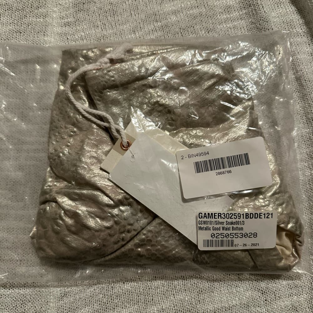 NWT Good American Metallic snake high waist bikini bottoms silver - Thumbnail 2