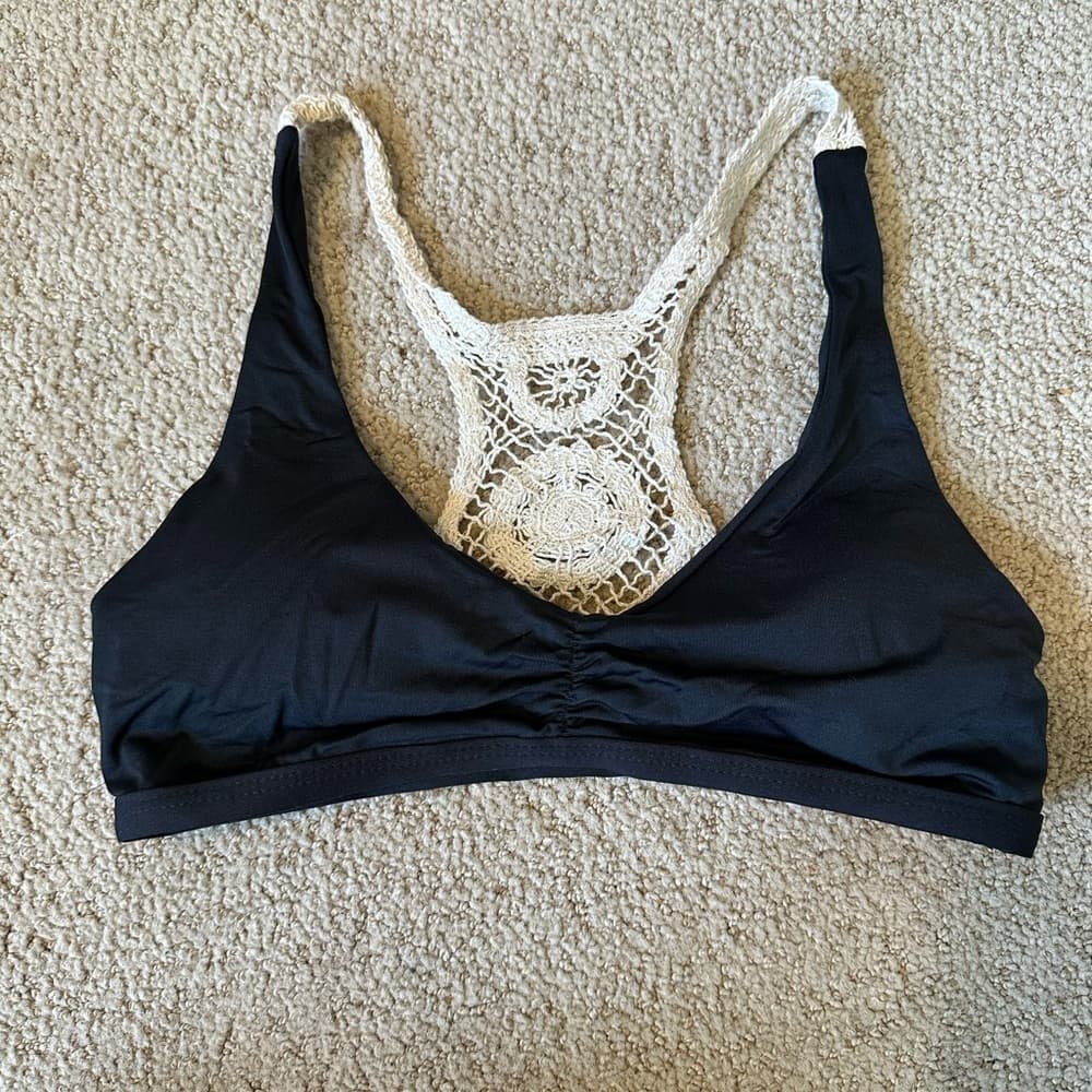 NWOT L*Space Wild Child crochet back bikini top black cream - Thumbnail 2