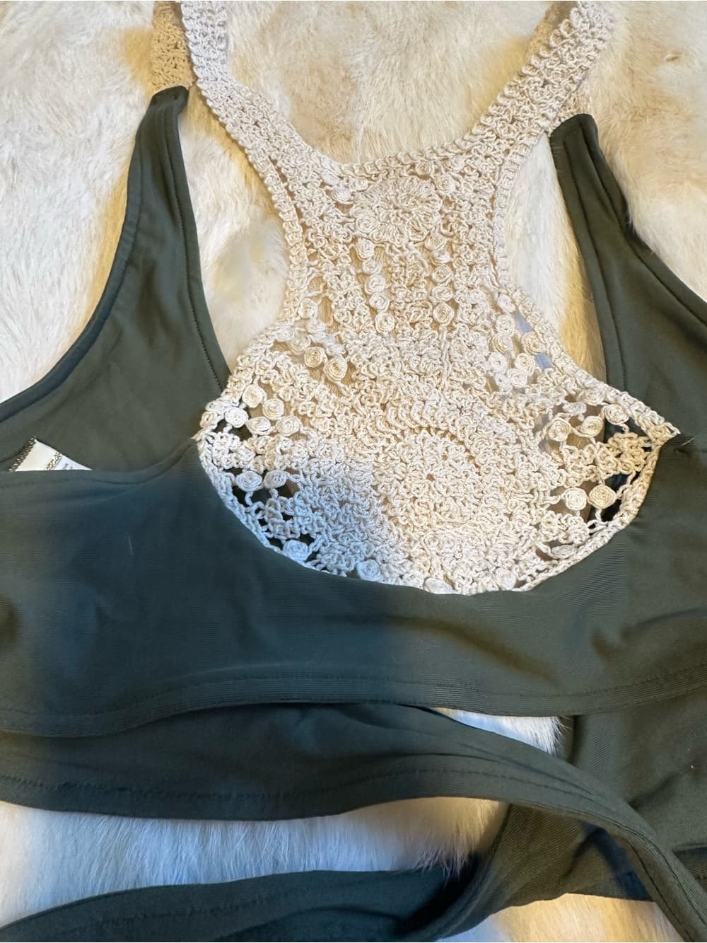NWOT L*Space Joey wrap around crochet back bikini top green cream - Thumbnail 5