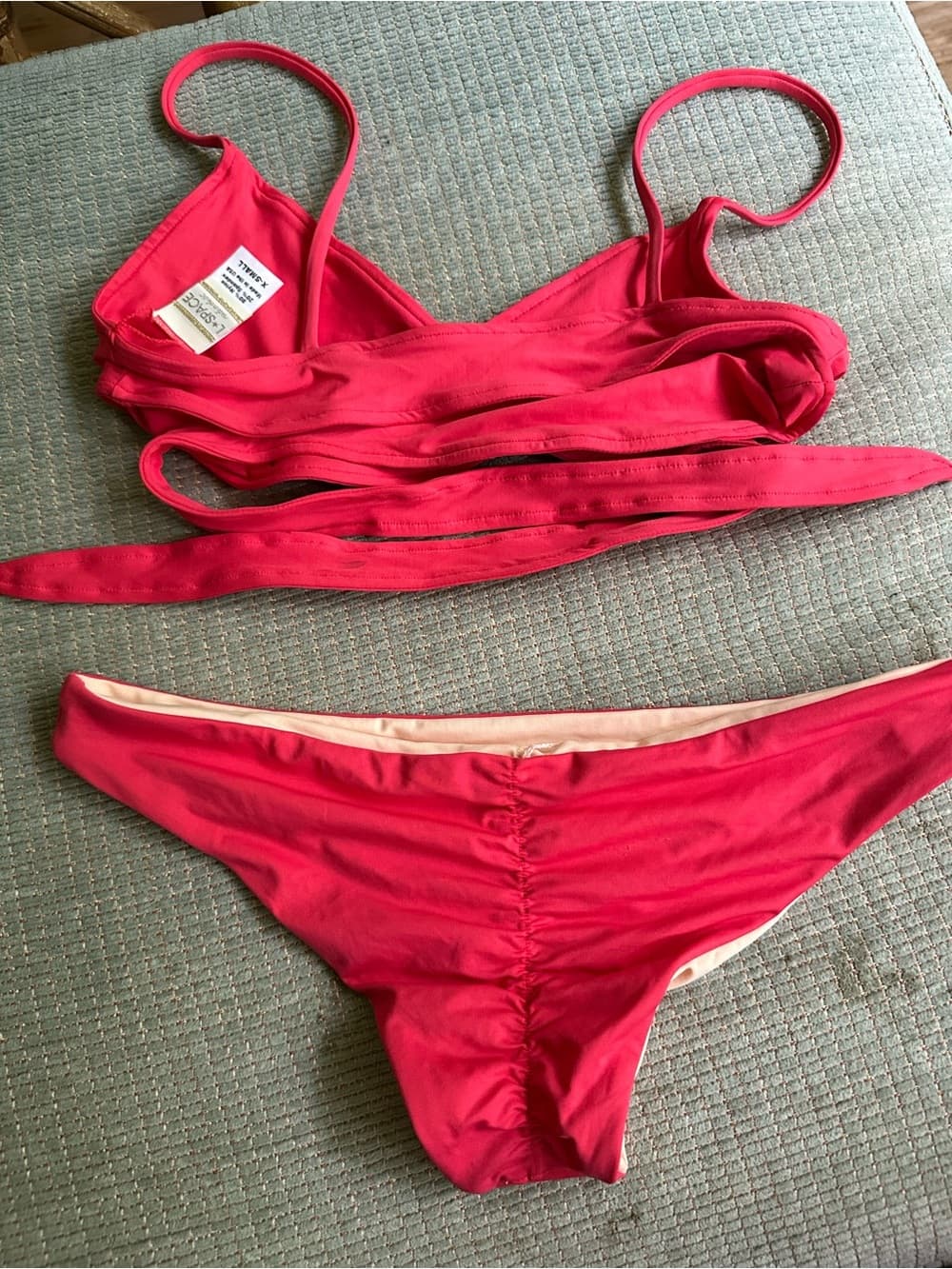NWOT L*Space Chloe bikini set green pink extra small - Thumbnail 3