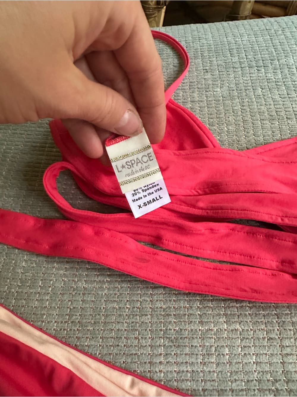 NWOT L*Space Chloe bikini set green pink extra small - Thumbnail 4