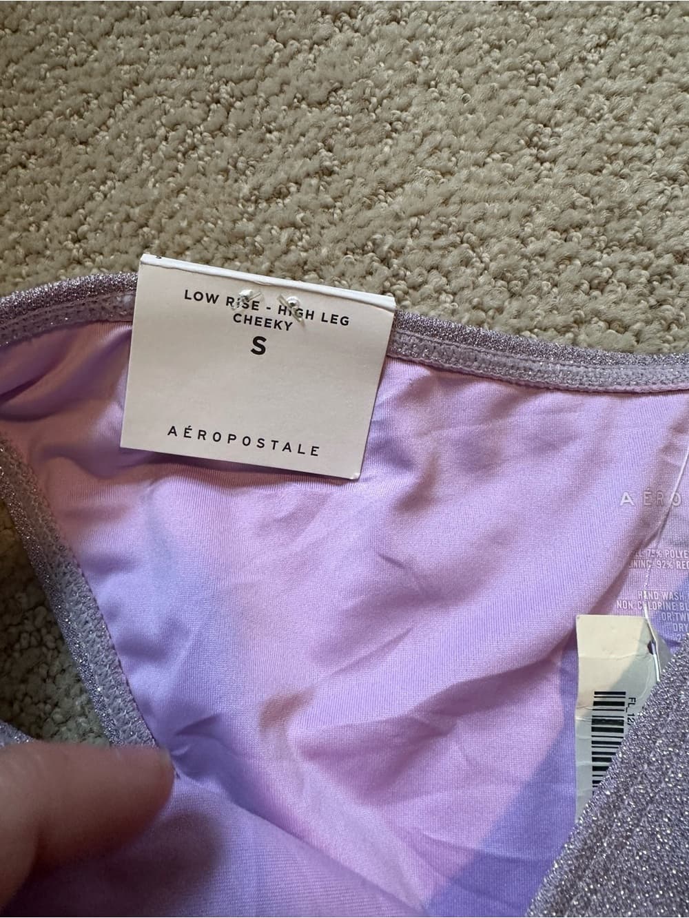 NWT Aeropostale shimmer bikini high leg cheeky bottoms purple small - Thumbnail 2