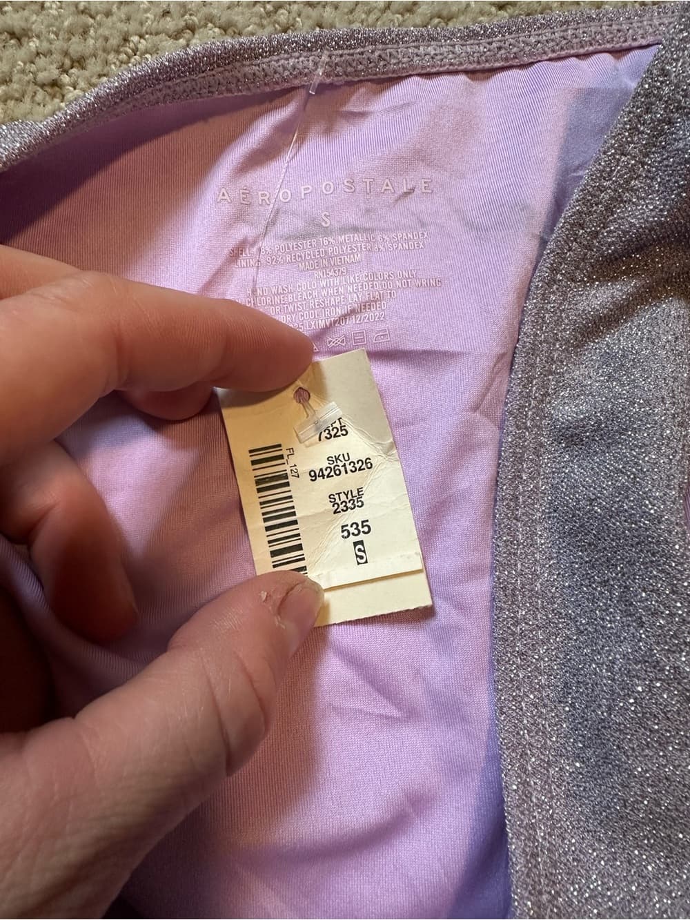 NWT Aeropostale shimmer bikini high leg cheeky bottoms purple small - Thumbnail 3