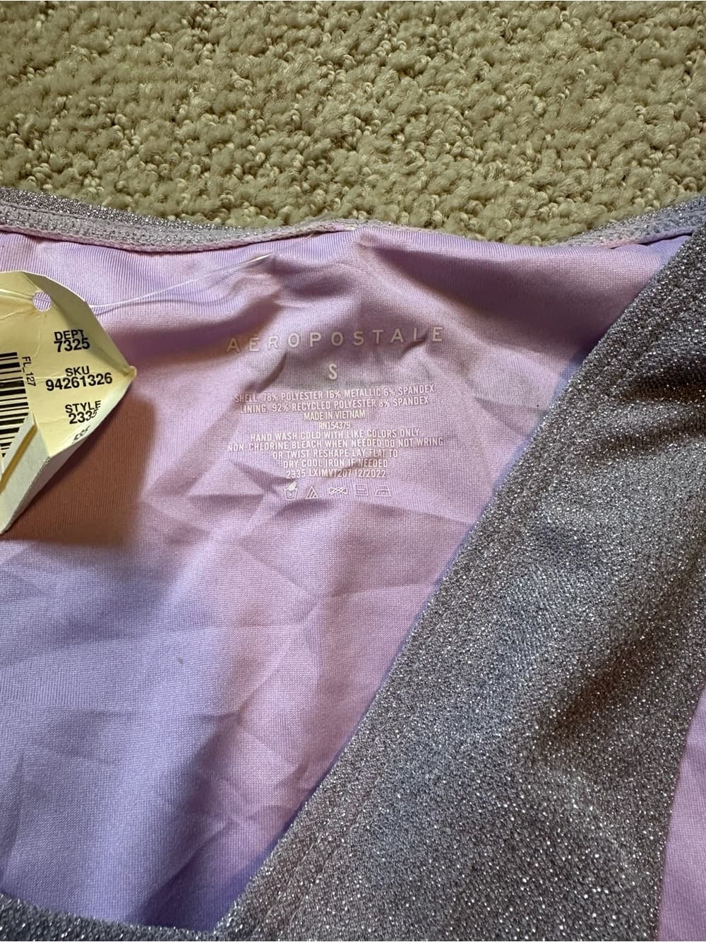 NWT Aeropostale shimmer bikini high leg cheeky bottoms purple small - Thumbnail 4