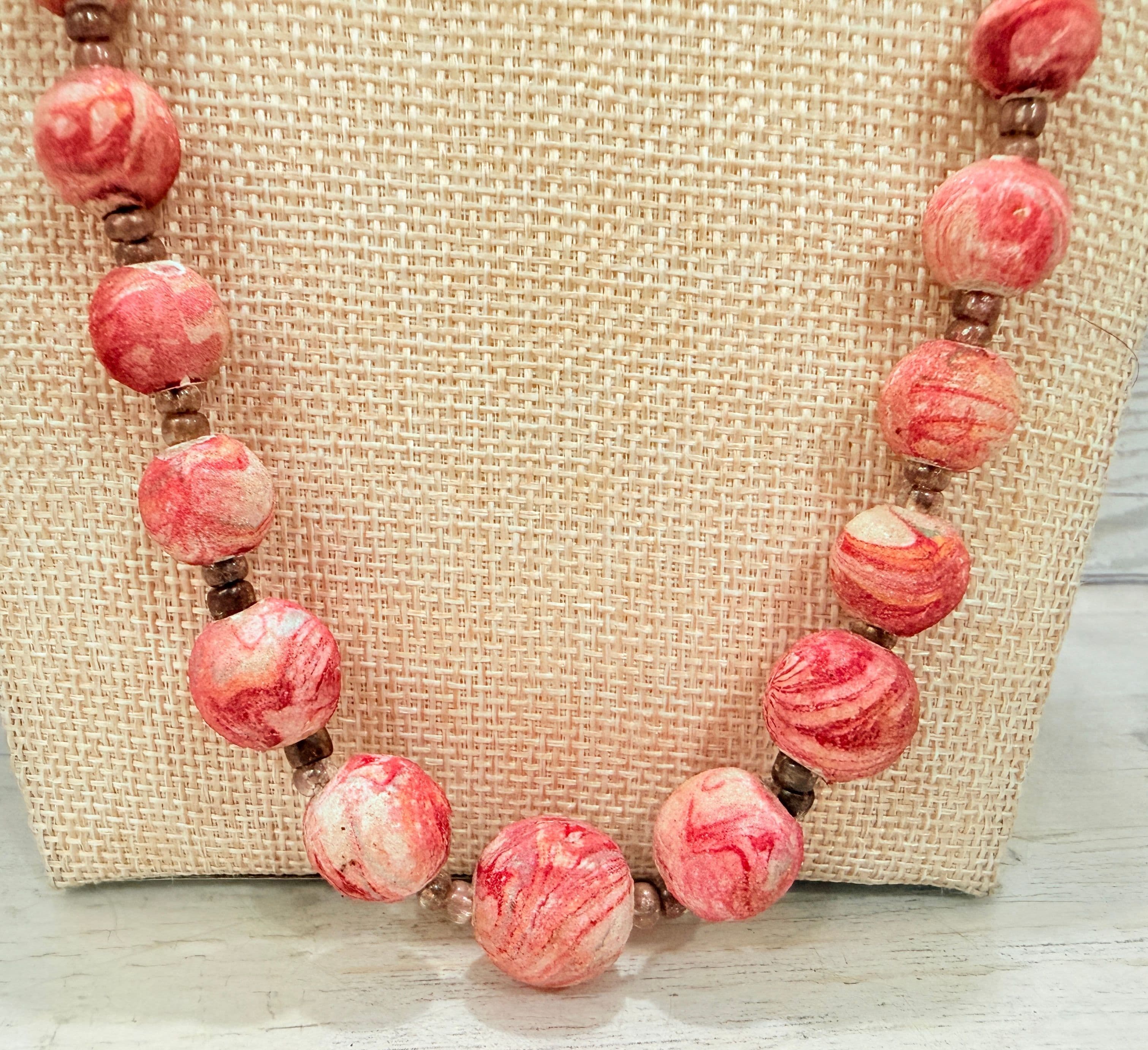 4C. 1940s Unpolished Red Swirl Sponge Coral Bead Necklace