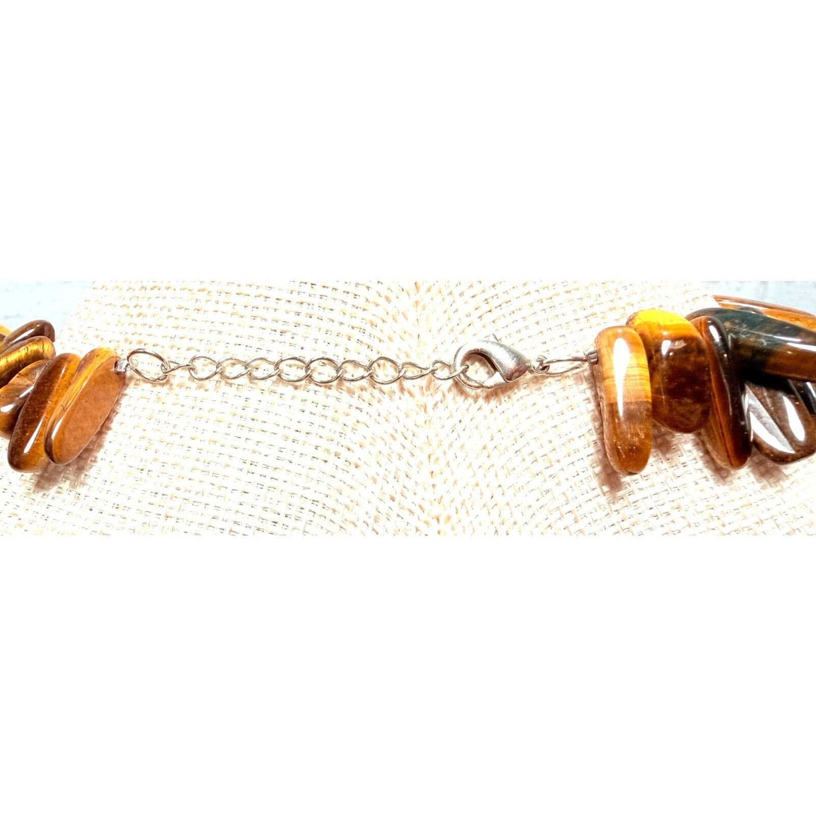 3G. Tigers Eye Oblong Shaped Cabochon Beaded Necklace - Thumbnail 5