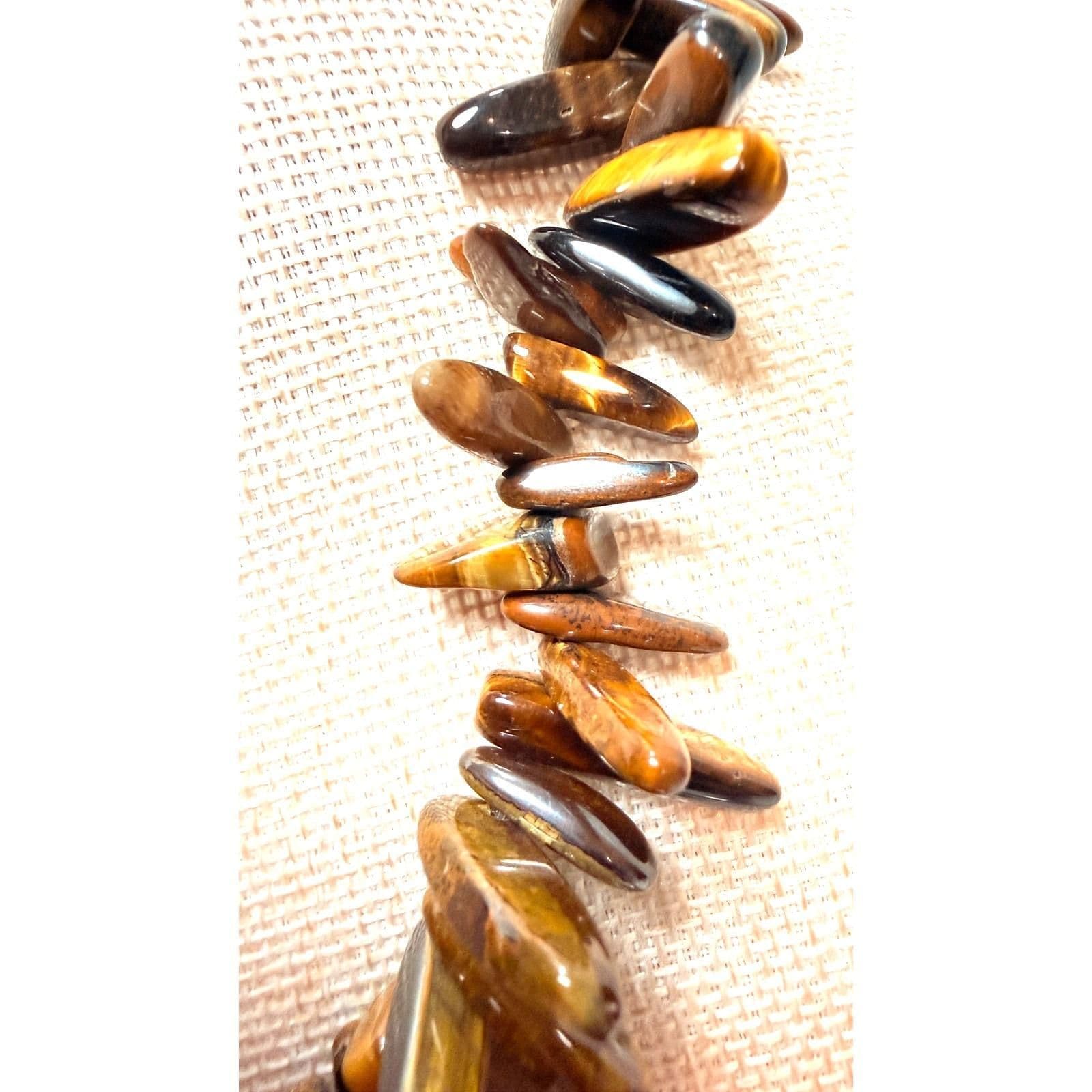 3G. Tigers Eye Oblong Shaped Cabochon Beaded Necklace - Thumbnail 3