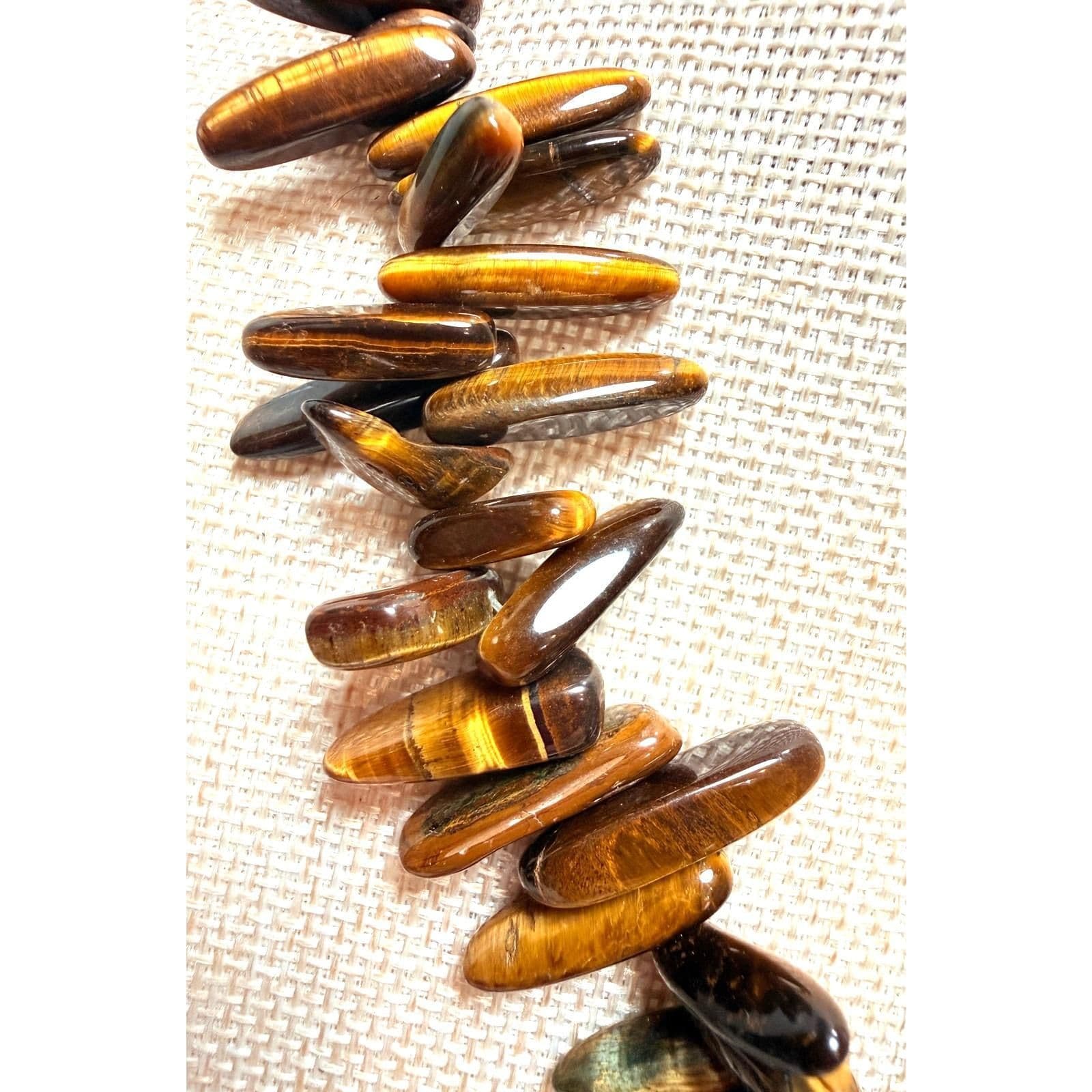 3G. Tigers Eye Oblong Shaped Cabochon Beaded Necklace - Thumbnail 2