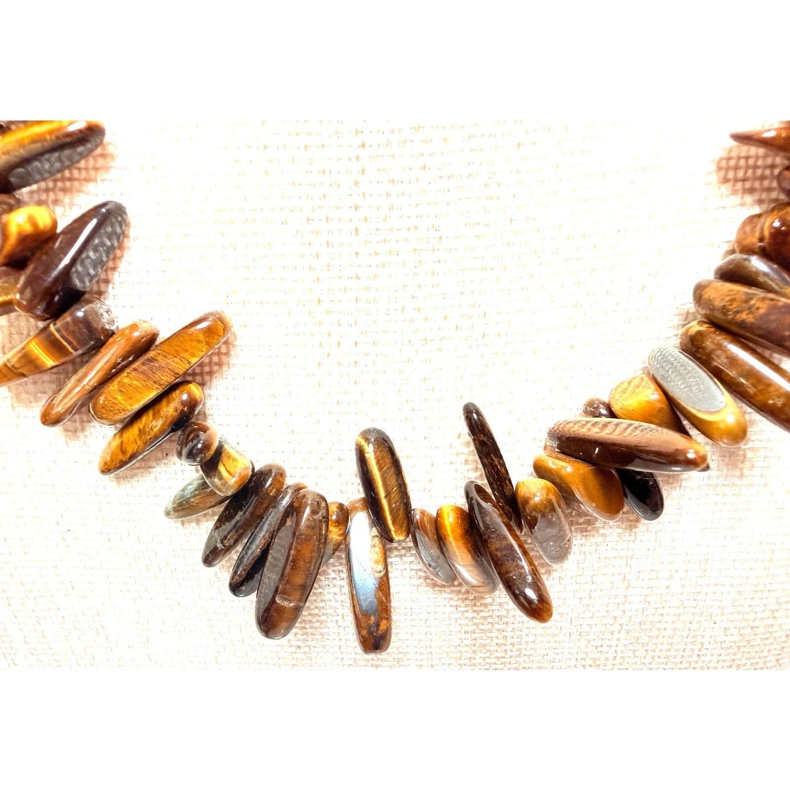 3G. Tigers Eye Oblong Shaped Cabochon Beaded Necklace - Thumbnail 4