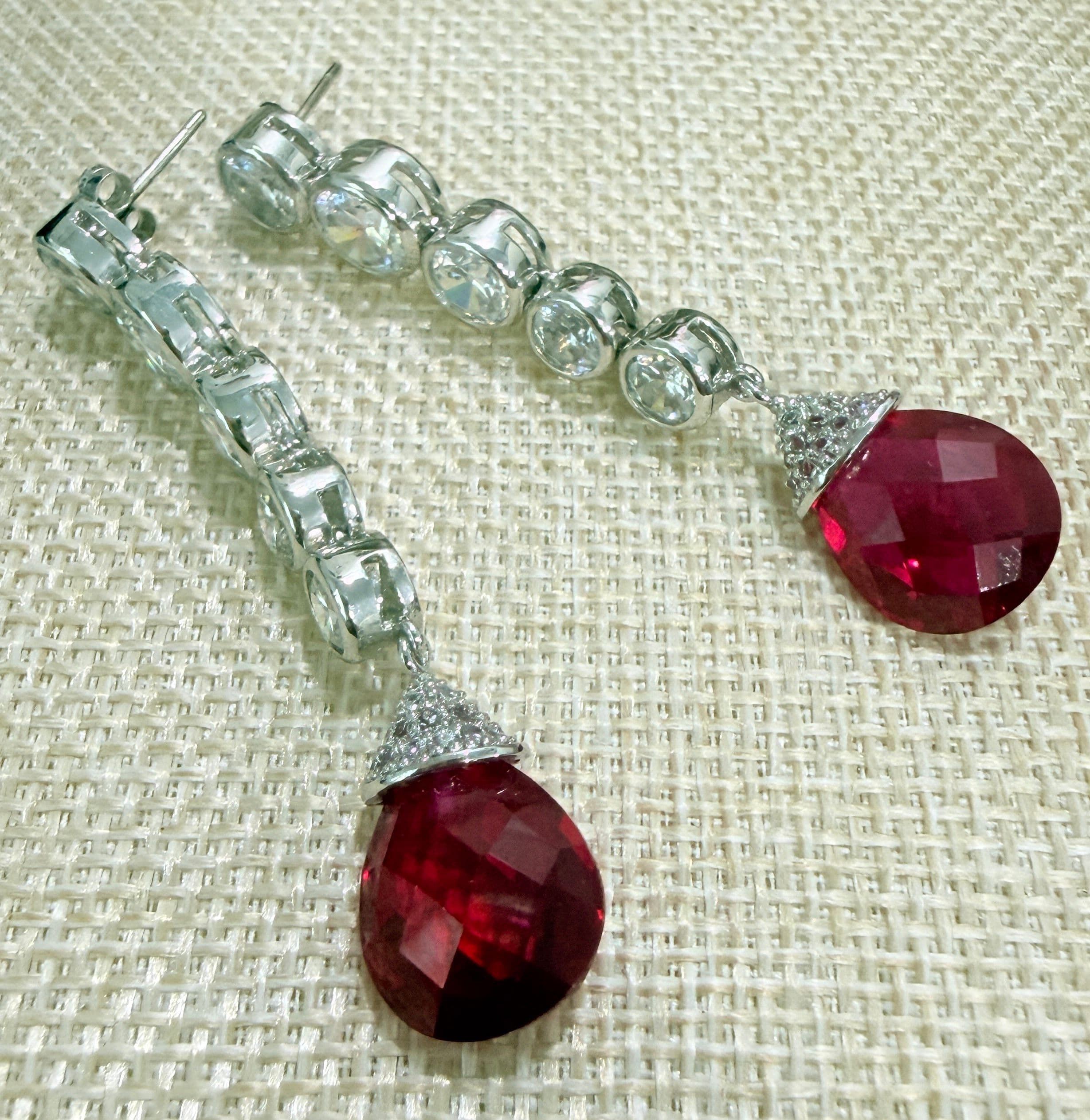 2J. 2000s Charles Winston Exclusive Ruby & CZ Earrings