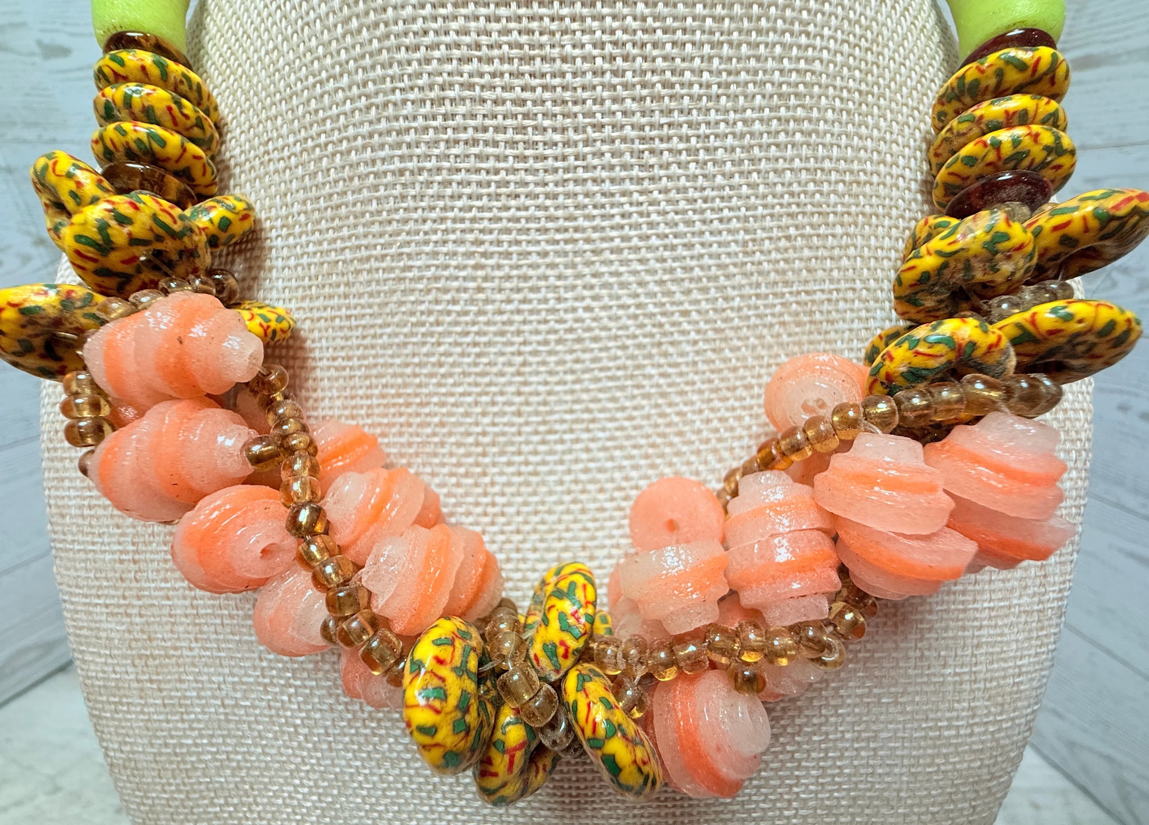 6N. 1850-1900s African Krobo Trade Beads Necklace - Thumbnail 3