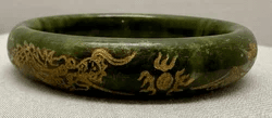 1O. 19th Century Jade Bracelet with Gold Tone Dragon/Phoenix - Thumbnail 2