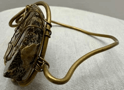 1P. 1970s Ammonite Fossilized Shell & Brass Artisan Bracelet - Thumbnail 3