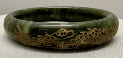 1O. 19th Century Jade Bracelet with Gold Tone Dragon/Phoenix - Thumbnail 3