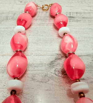 3B. 1960s Pink & White Swirl Lucite Necklace & Earrings Set - Thumbnail 4