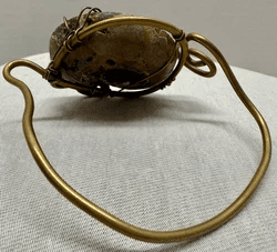 1P. 1970s Ammonite Fossilized Shell & Brass Artisan Bracelet - Thumbnail 4