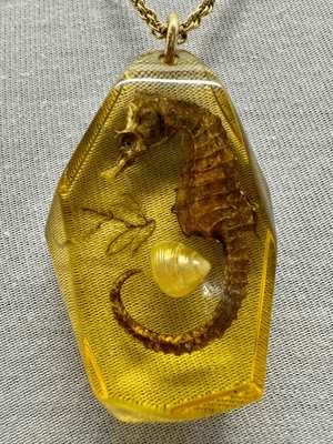 2A2. 1960s Art Deco Celluloid Seahorse Pendant/Necklace - Thumbnail 2
