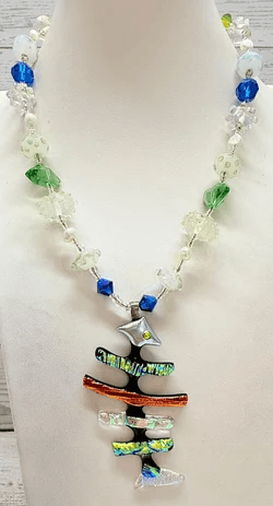 4Q. 1980s Multicolor Handblown Glass Fish Glass/Bubble Glass Bead Necklace - Thumbnail 2
