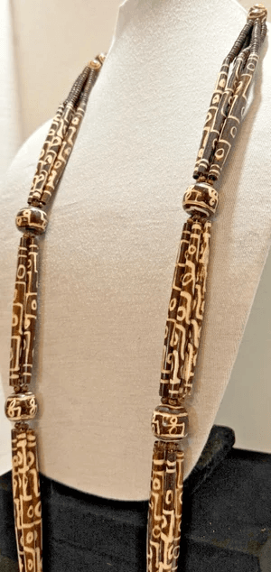 6T. 1850-1900 African Cow Batik Bone Disc Bead Ceremonial Necklace - Thumbnail 4