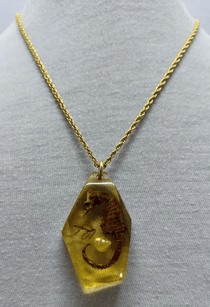 2A2. 1960s Art Deco Celluloid Seahorse Pendant/Necklace - Thumbnail 3