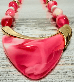 3B. 1960s Pink & White Swirl Lucite Necklace & Earrings Set - Thumbnail 6