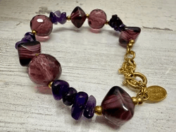 2H. 1970s Miriam Haskell Givre Glass & Amethyst Bracelet - Thumbnail 2