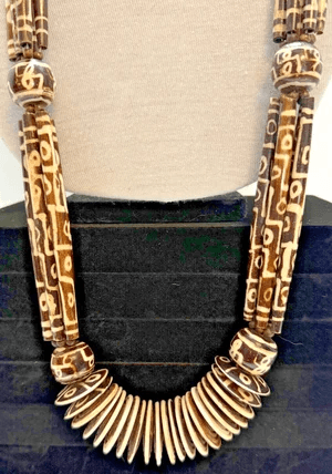 6T. 1850-1900 African Cow Batik Bone Disc Bead Ceremonial Necklace - Thumbnail 5