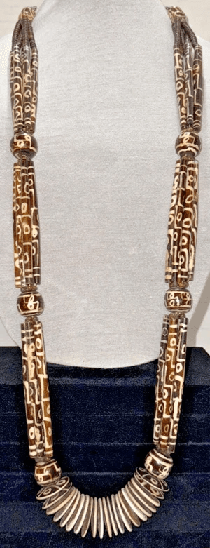 6T. 1850-1900 African Cow Batik Bone Disc Bead Ceremonial Necklace - Thumbnail 2