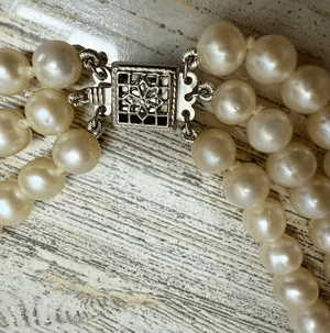 4O. Danbury Mint Triple Strand Freshwater Pearl & Blue Howlite Necklace - Thumbnail 4
