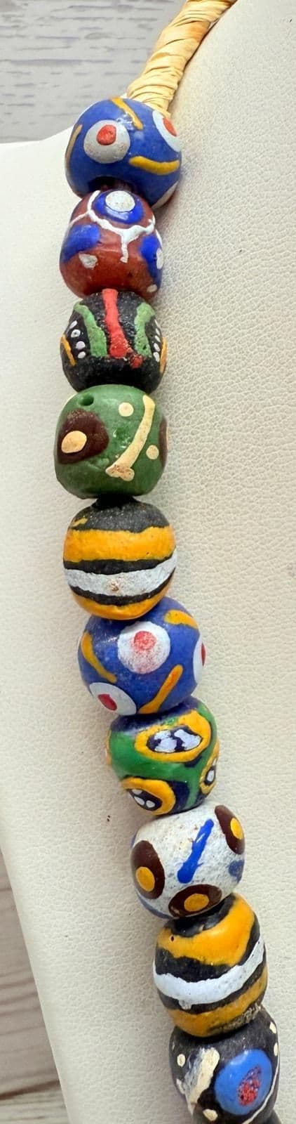 6R. Antique 1900s Hand Painted African Trade Beads Necklace - Thumbnail 5