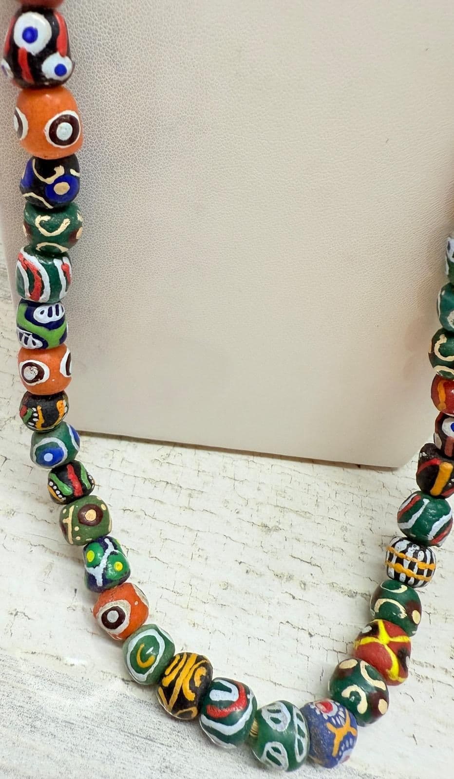 6R. Antique 1900s Hand Painted African Trade Beads Necklace - Thumbnail 7
