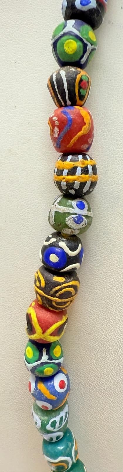 6R. Antique 1900s Hand Painted African Trade Beads Necklace - Thumbnail 3