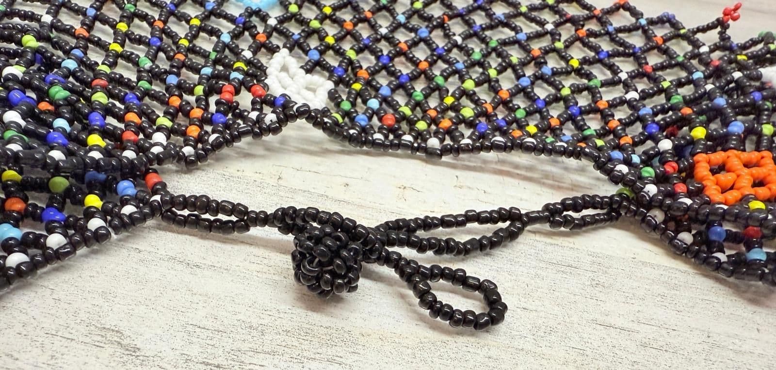 6S. Vintage 1970-90s African Zulu Tribal Glass Bead Bib Multicolor Handmade Collar - Thumbnail 6
