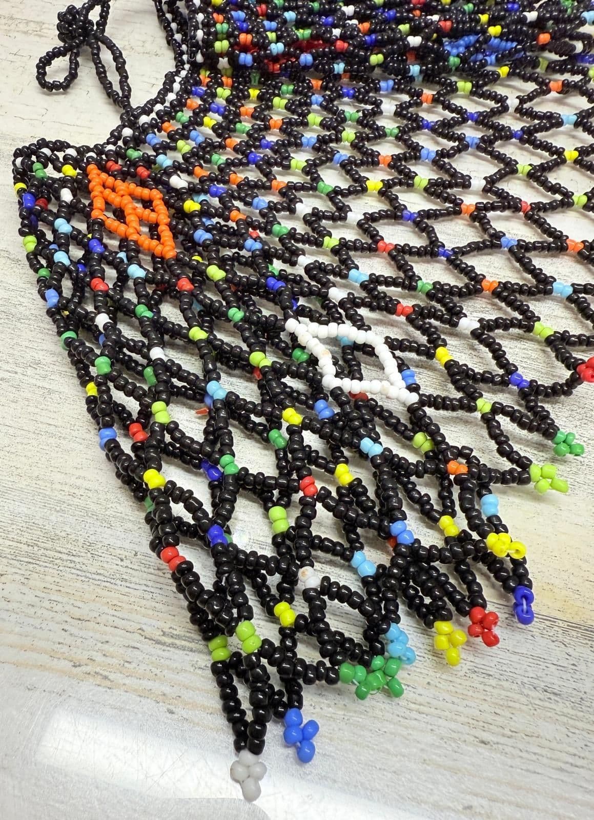 6S. Vintage 1970-90s African Zulu Tribal Glass Bead Bib Multicolor Handmade Collar - Thumbnail 5
