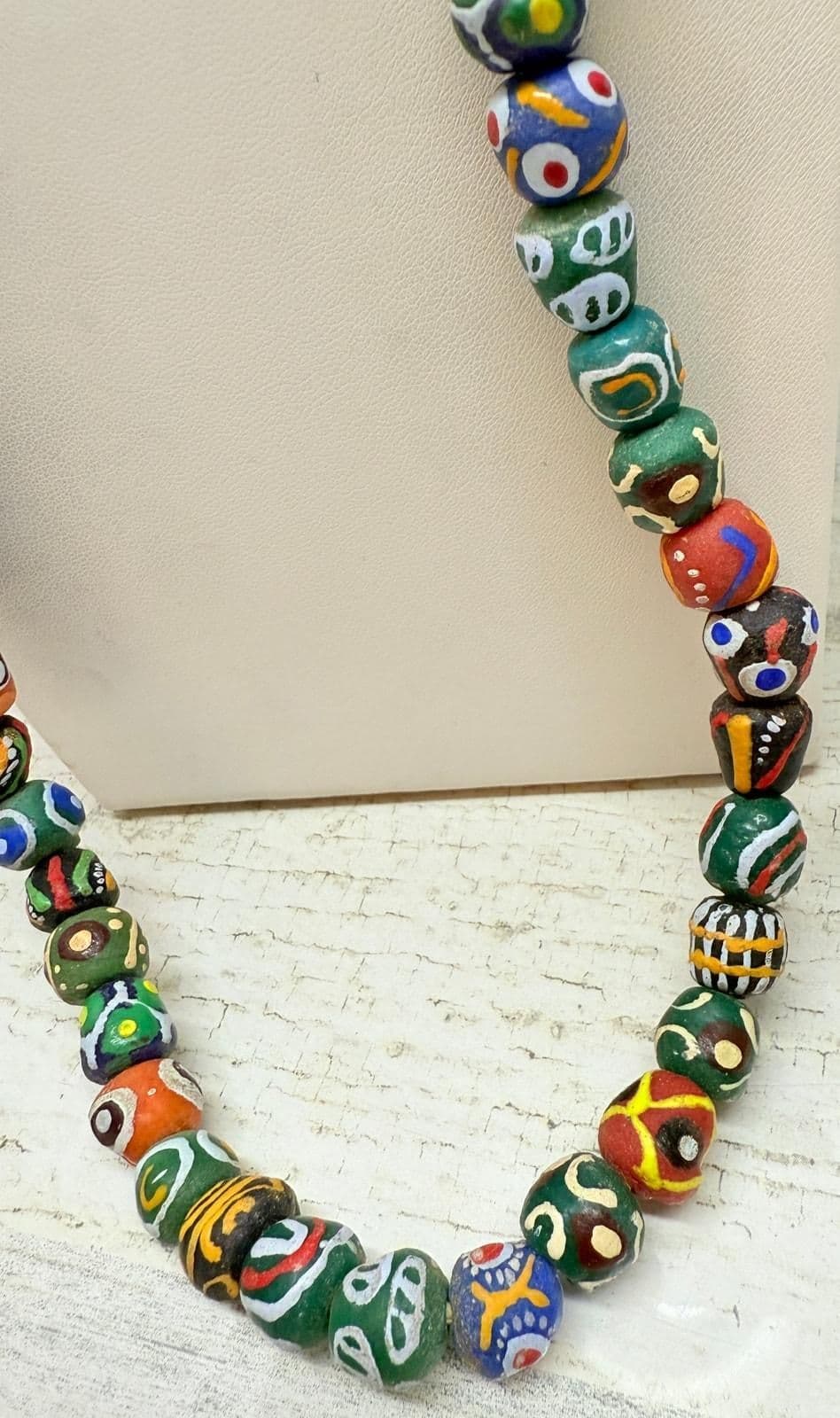 6R. Antique 1900s Hand Painted African Trade Beads Necklace - Thumbnail 4