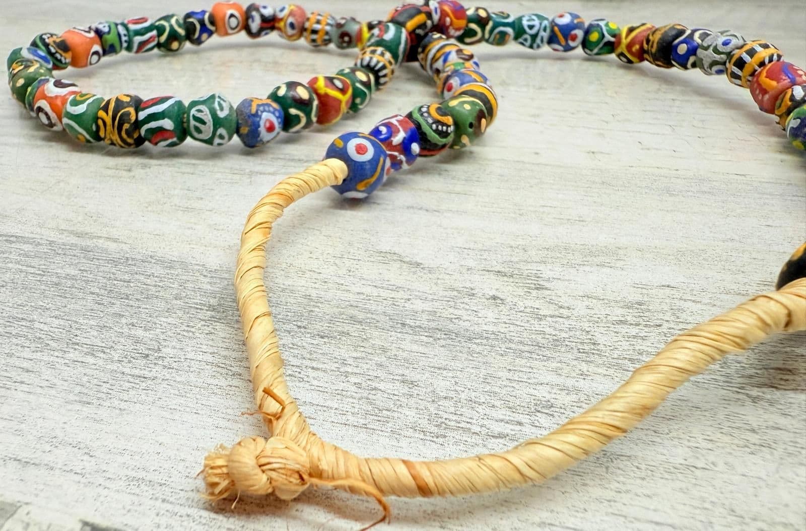 6R. Antique 1900s Hand Painted African Trade Beads Necklace - Thumbnail 8