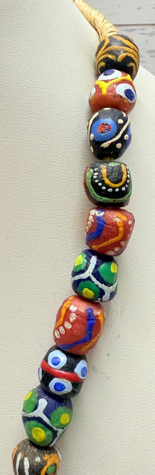 6R. Antique 1900s Hand Painted African Trade Beads Necklace - Thumbnail 2