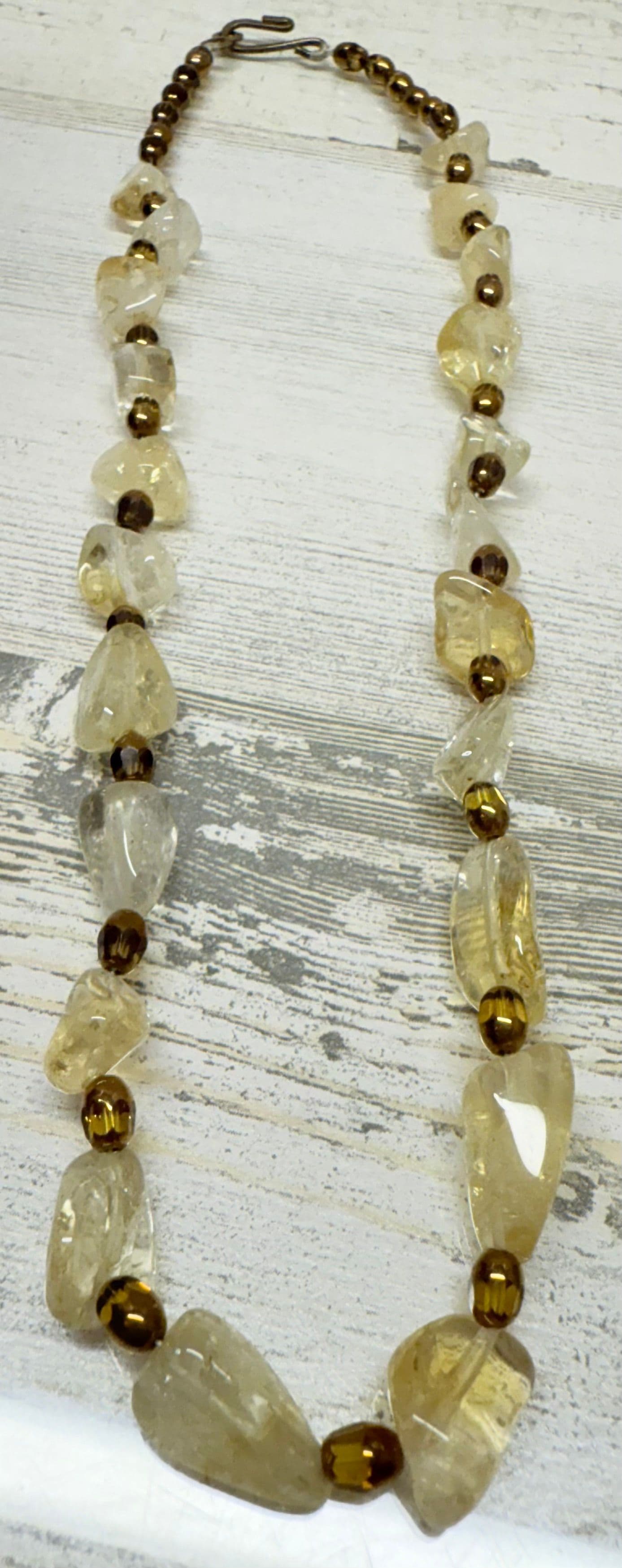 2P. Vintage 1940s Citrine Cabochon & Gold Glass Bead Necklace - Thumbnail 2