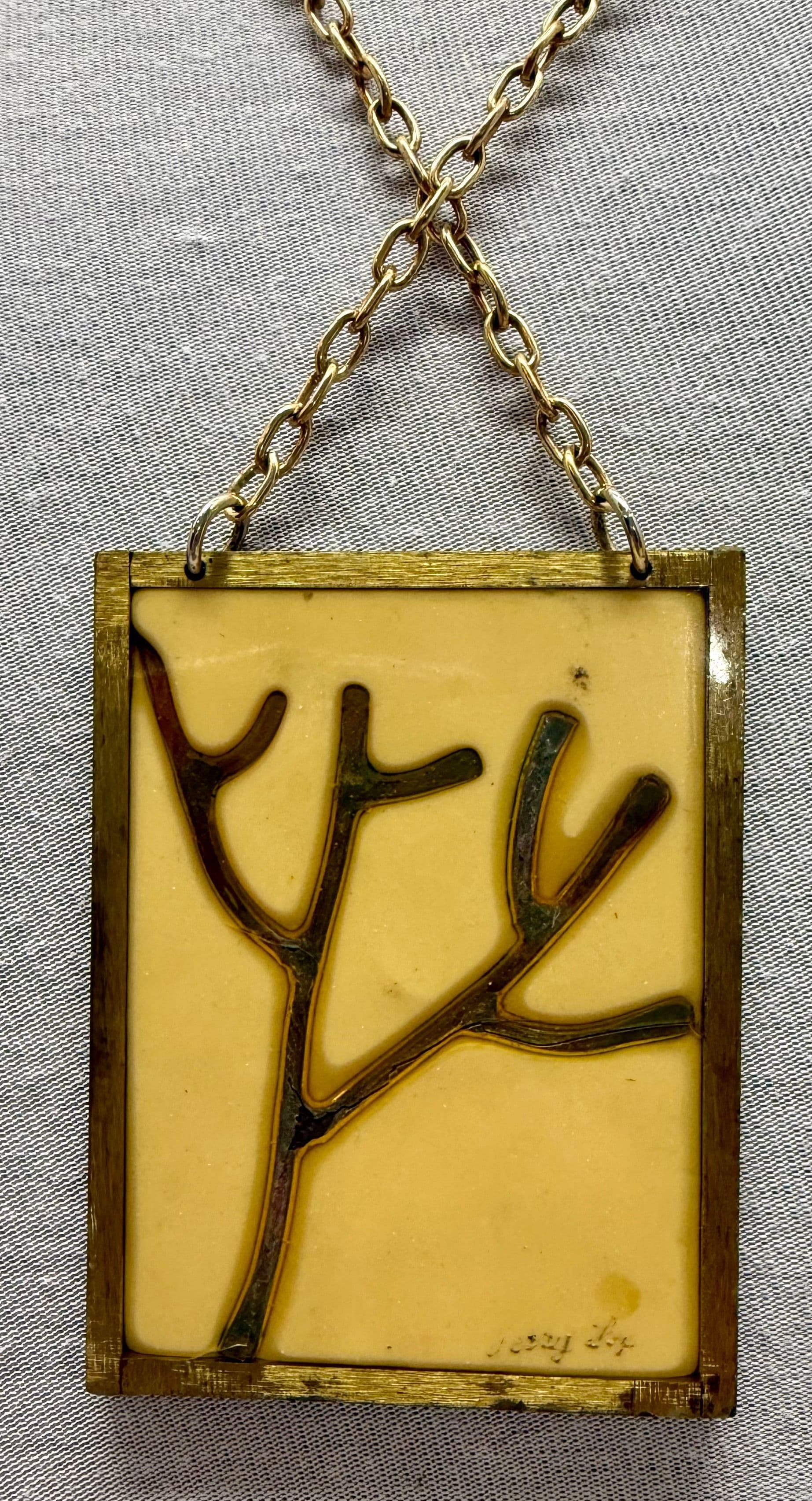 2S. Vintage 1960s Rare Jerry Fox Stained Glass Necklace & Pendant - Thumbnail 2