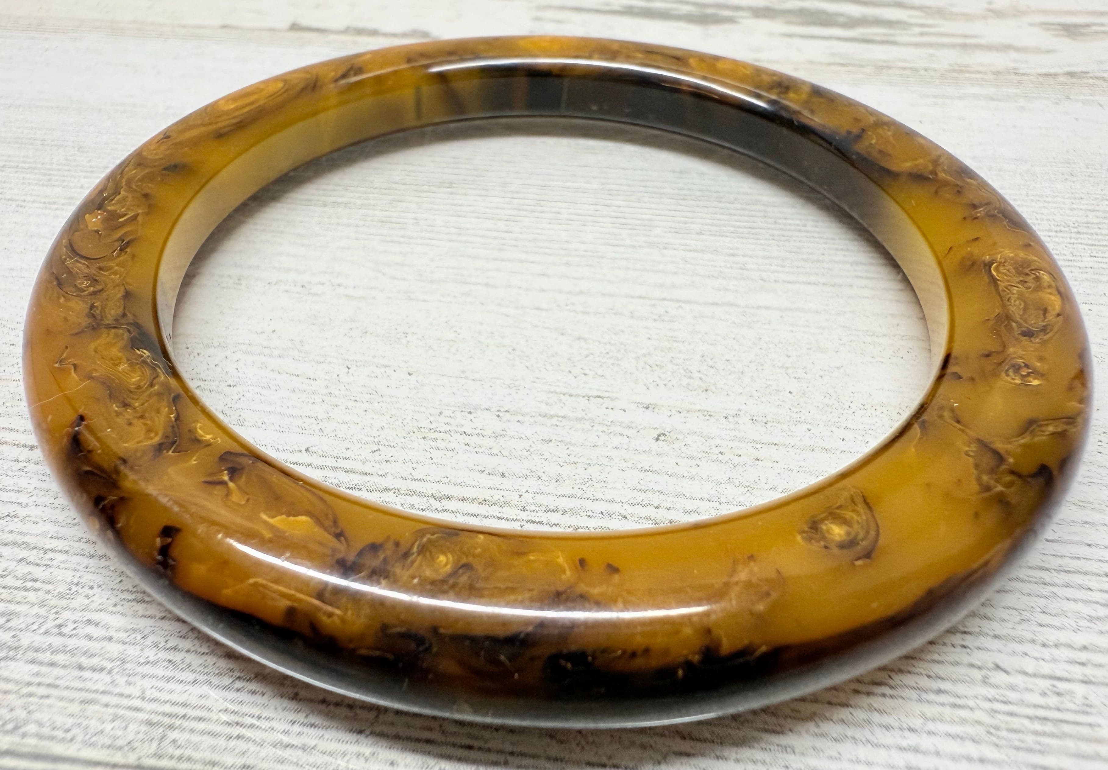 1R. Vintage 1940s Caramel & Brown Bakelite Bangle Bracelet - Thumbnail 2